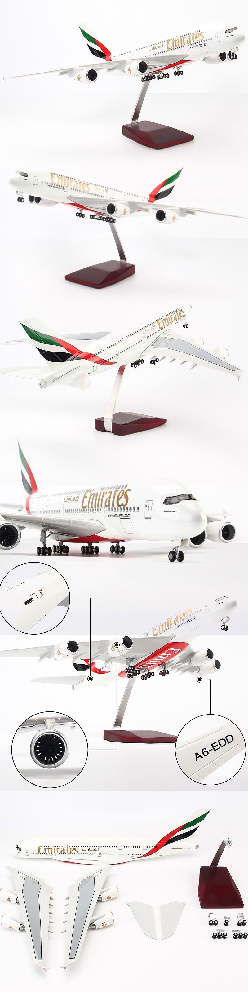 Mô hình Máy bay lắp ghép Emirates Airbus A380 Có đèn led 47cm